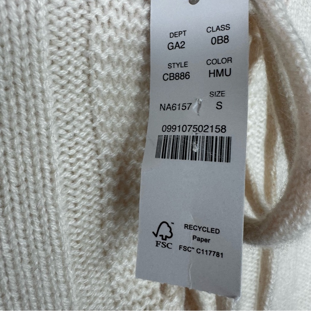 J. Crew Collection Lace Up Sweater 100% Cashmere Cream  Ribbed S NWT *flaw - Picture 8 of 14